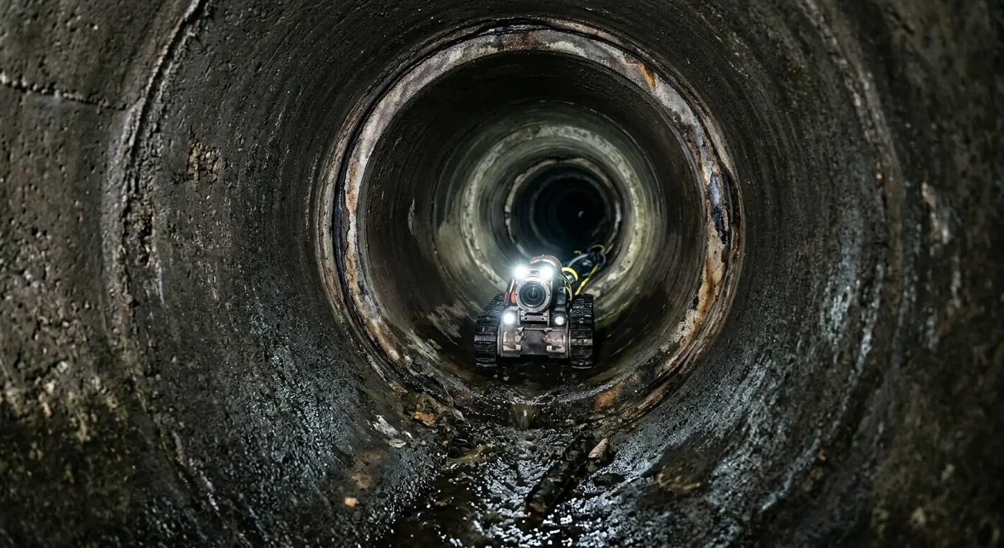 Robotic sewer camera inspecting pipe interior for Sewer Line Cleaning in Luzerne